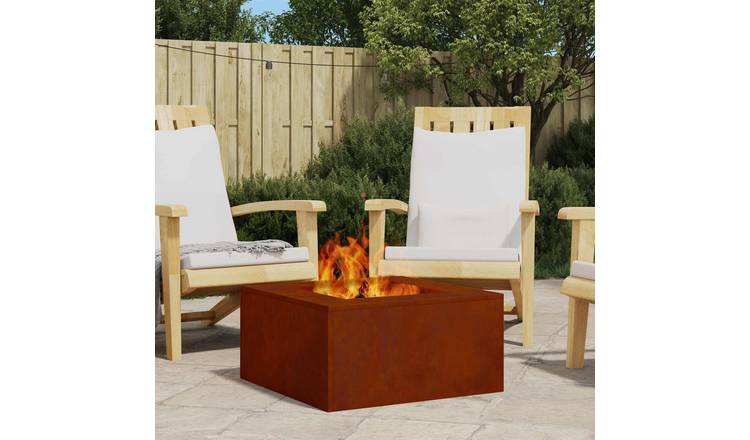 Walplus Square Sheped Steel Fire Pit Weathering - Brown - 60 x 60 x 30 cm