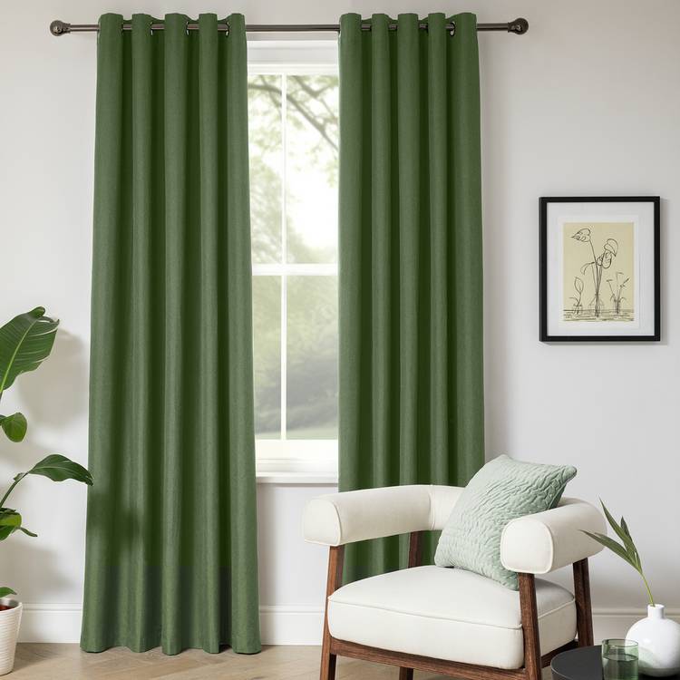 Habitat Plain Blackout Eyelet Curtains - Green 0