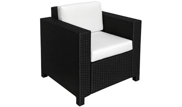 Outsunny Rattan Rattan Chair PE Wicker with Thickened Cushion - Black