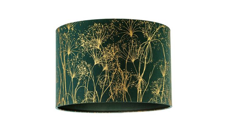 Happy Homewares Deep Emerald Forest Green with Botanical Gold Lampshade - 30cm