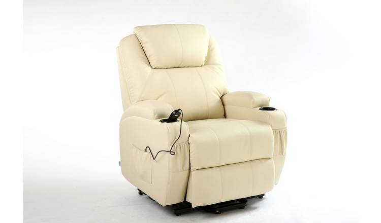 Furniture Online Cinemo Bonded Leather Single Motor Rise Recliner Chair – Cream