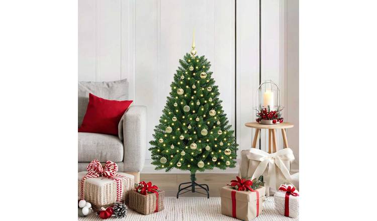 Walplus PVC and Metal Golden Ornament Artificial Christmas Tree - Green - 120 cm