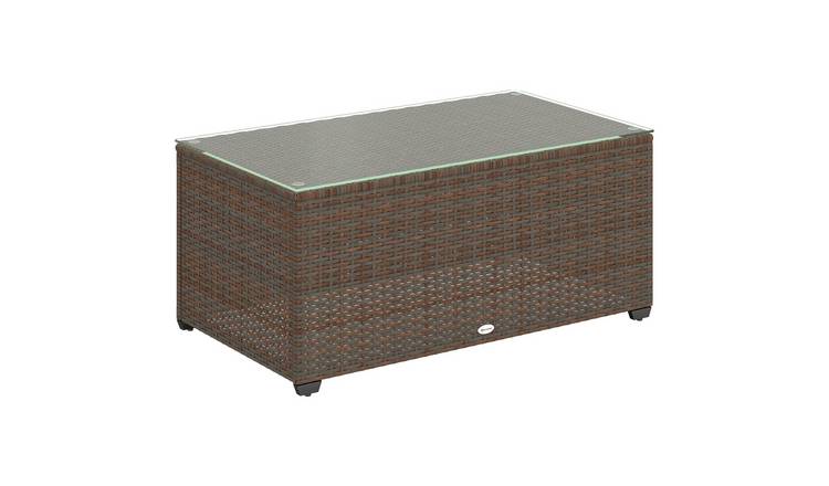 Outsunny PE Rattan Garden Side Table with Tempered Glass Top - Brown