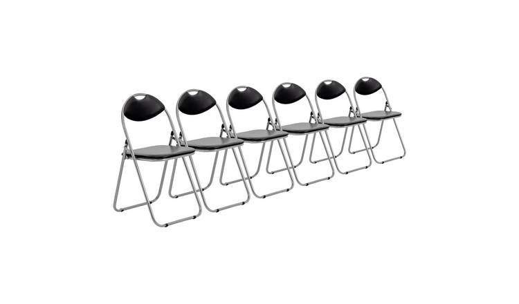 Harbour Housewares Padded Folding Chairs - Black/Silver - Pack of 6