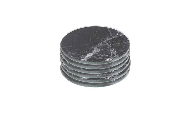 Harbour Housewares Round Glass Coasters - Black Marble - Pack of 6