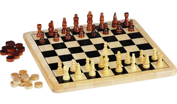 Buy Chad Valley Wooden Chess and Draughts Board Game ...