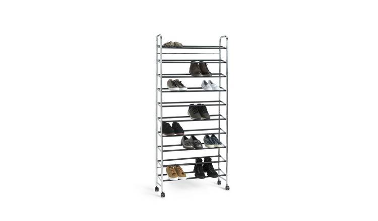 Chrome 10-Tier Rolling Shoe Rack