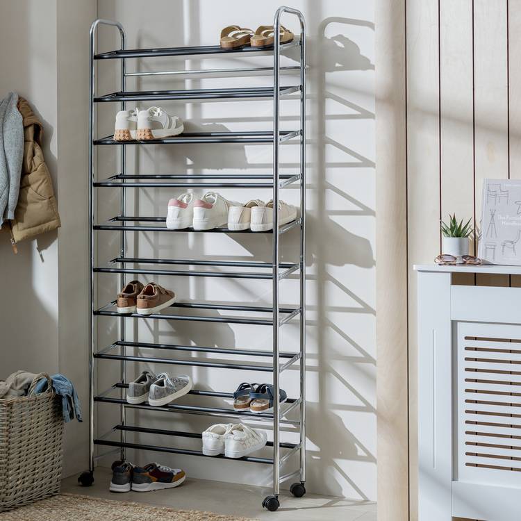 Argos Home 10 Shelf Rolling Shoe Storage Rack - Chrome 0