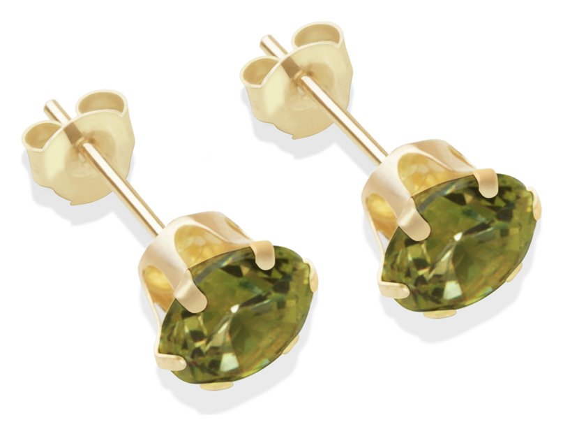 9ct Gold Dark Peridot Coloured CZ Stud Earrings - 6mm