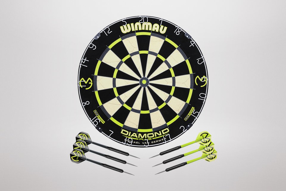 Winmau Michael van Gerwen MvG Diamond Dartboard & Darts Set.