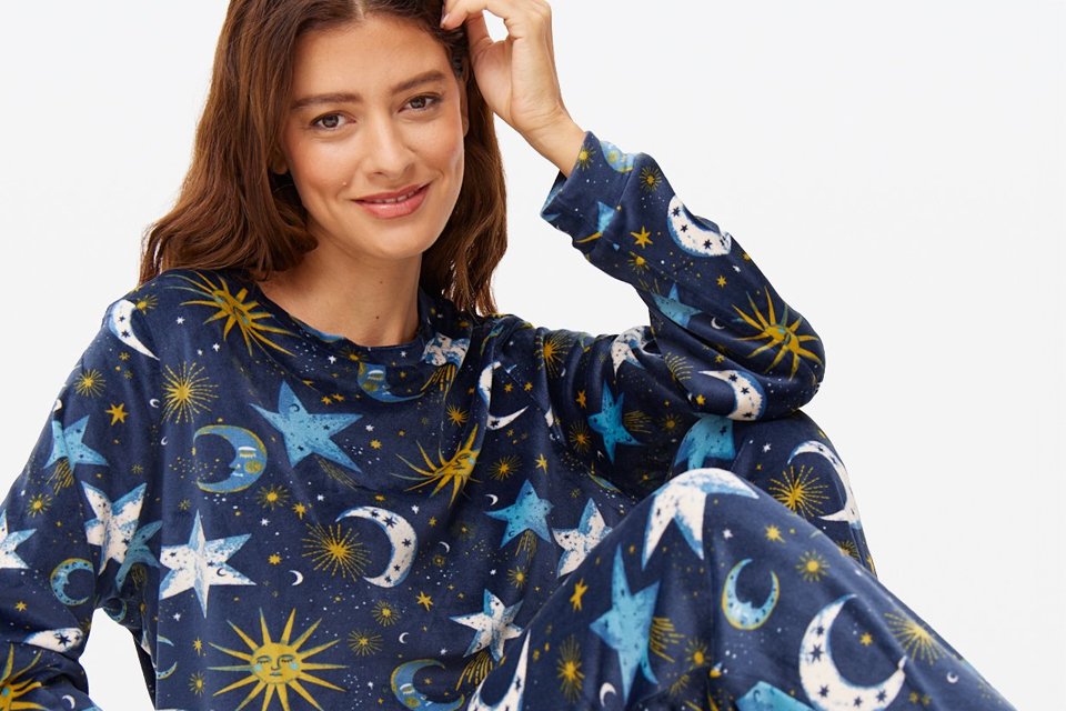 Navy Celestial Stars Slinky Fleece Pyjamas.