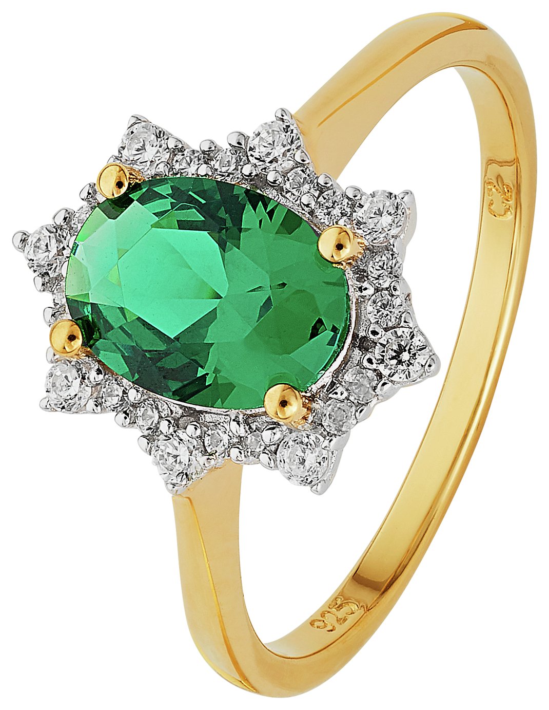 Revere 9ct Gold Plated Sterling Silver Green & White CZ Ring