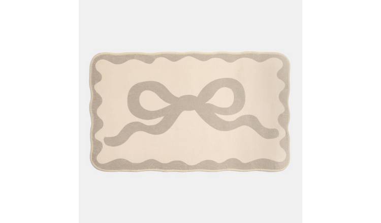 OHS Bow Velvet Bath Mat Soft Absorbent Shower Rug - Natural