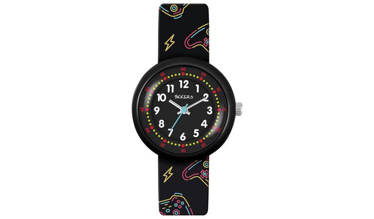 Tikkers Kid's Printed Black Silicon Strap Watch