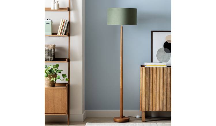 Habitat Tapered and Velvet Stick Floor Lamp - Green & Wood