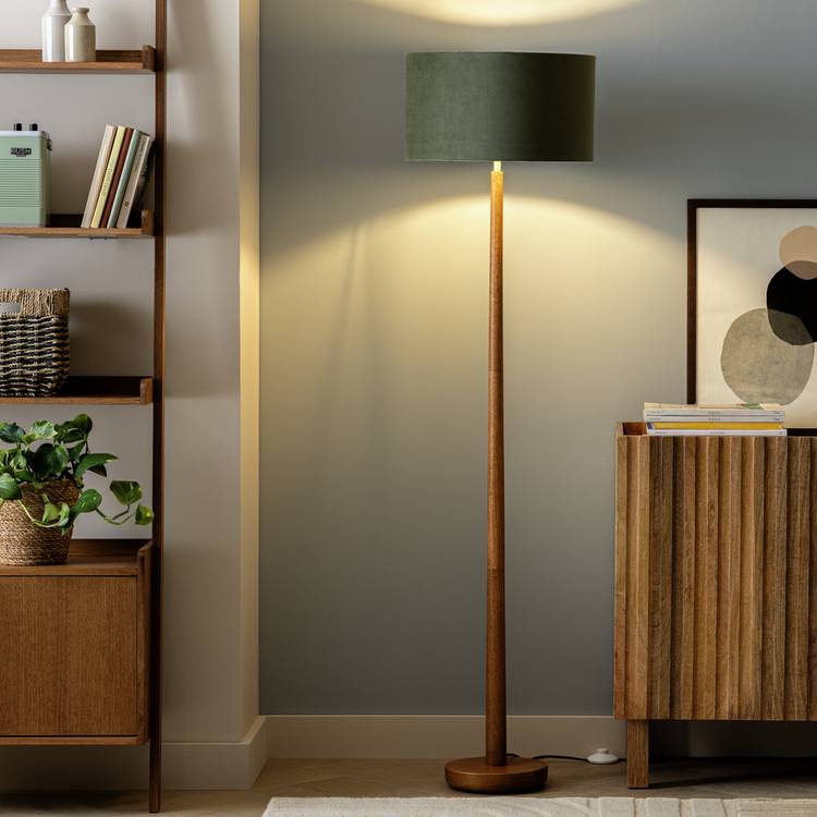 Habitat Tapered and Velvet Stick Floor Lamp - Green & Wood 0