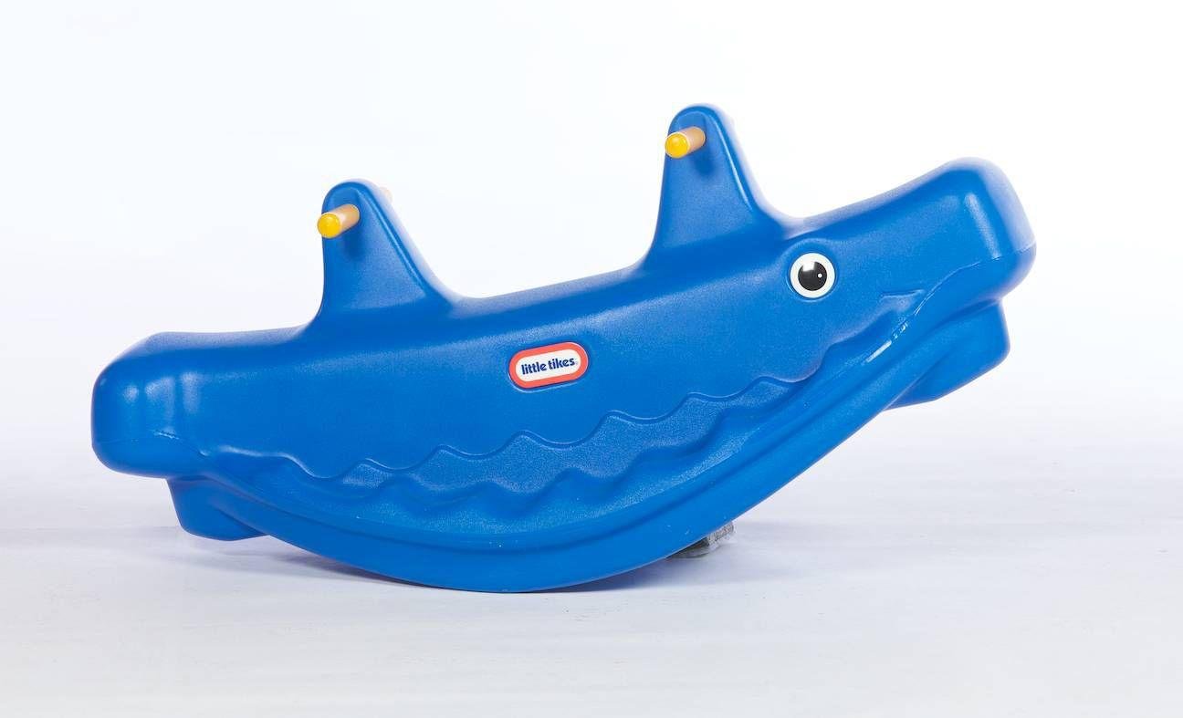 blue plastic rocking horse