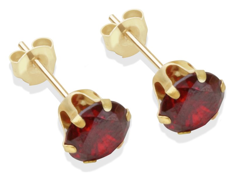 9ct Gold Garnet Coloured Cubic Zirconia Stud Earrings - 6mm