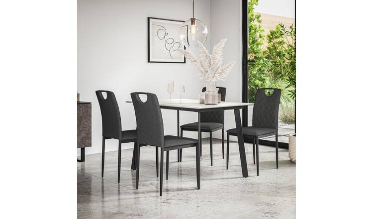 Furniture Online Haydon Monza Marble Effect Dining Table & 6 Charcoal Chairs