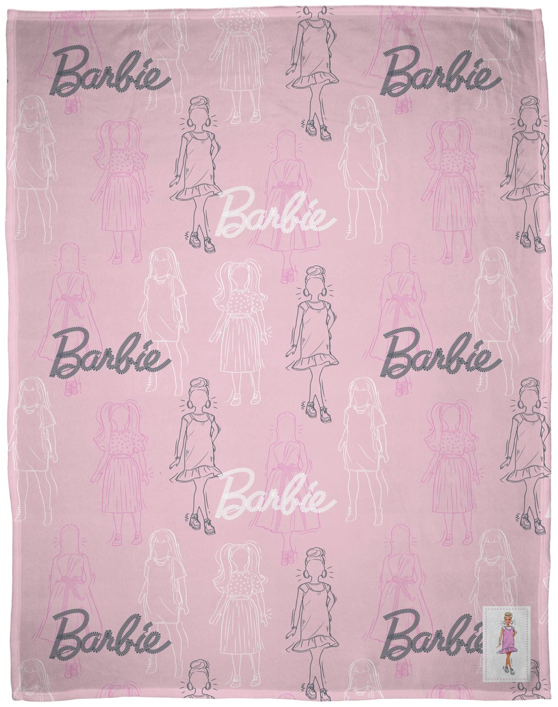 Barbie Figures Kids Printed Fleece Throw - Pink - 150X100cm