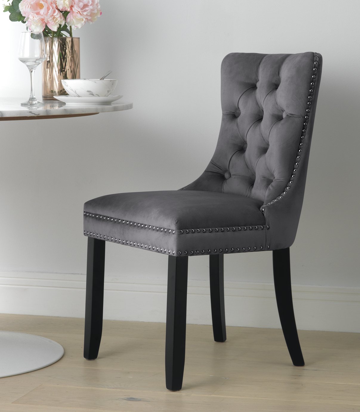 Argos Home Princess Velvet Dining Chair - Charcoal