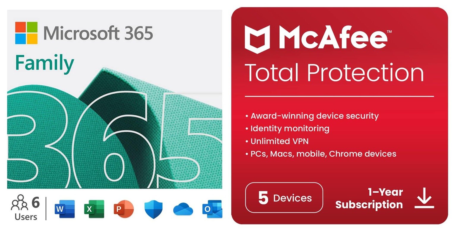 Microsoft 365 Family 6 People & McAfee 1 Year, 5 Device