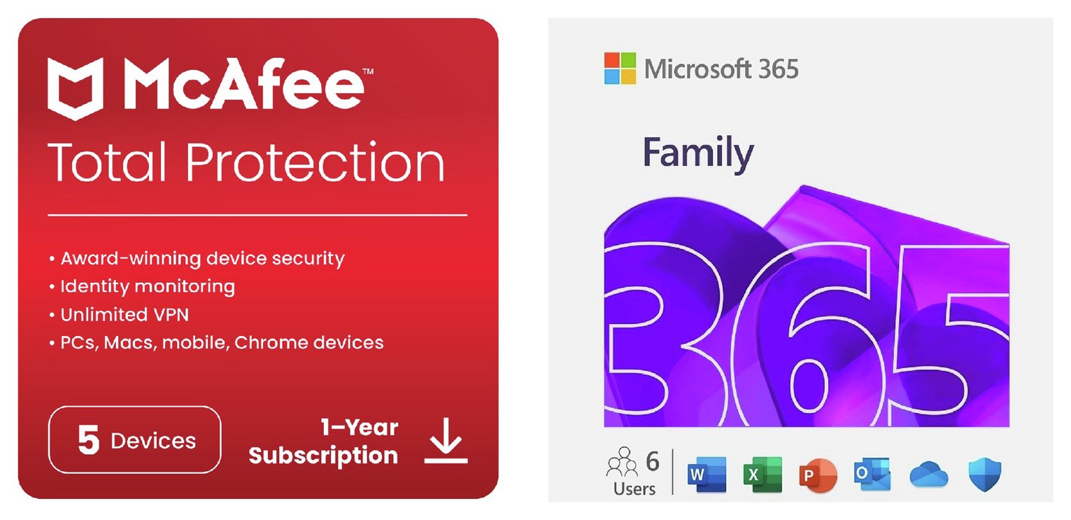 Microsoft 365 Family 6 People & McAfee 1 Year, 5 Device