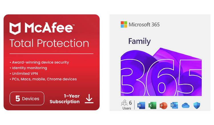 Microsoft 365 Family 6 People & McAfee 1 Year, 5 Device