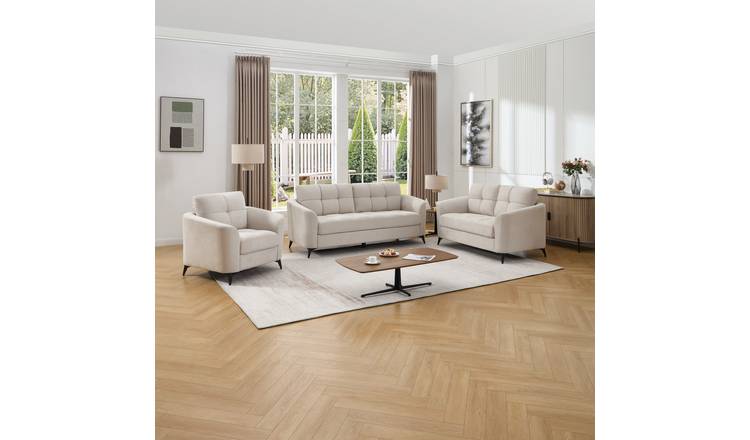 Furniture Online Solna Scandi Style Linen 1+2+3 Seater Sofa Set - Beige