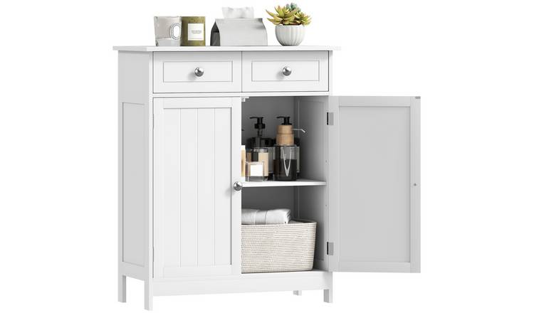 kleankin Freestanding Bathroom Storage Cabinet Unit with 2 Drawers - White