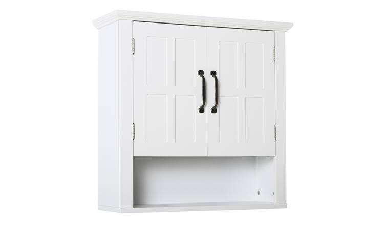HOMCOM 3-Tier Bathroom Wall Cabinet with Adjustable Shelf and 2 Doors - White