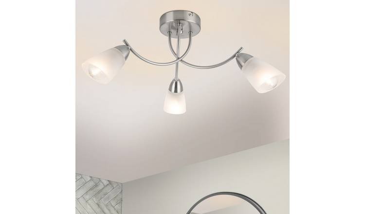 Cosylyte Hallie Bathroom 3 Light Classic Glass Ceiling Light - Brushed Nickel