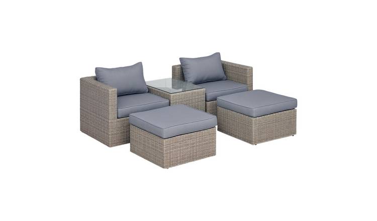 Outsunny 5 Piece Rattan Garden Furniture Set with Thick Cushions - Brown