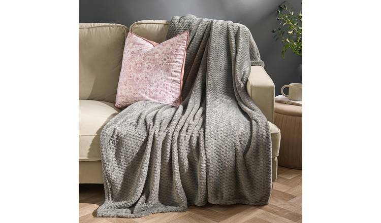 OHS Waffle Fleece Blanket Throw 125 x 150cm - Mid Grey