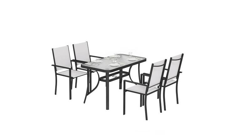 Outsunny 4 Seater Textilene Garden Dining Set with Stackable Chairs - Light Grey