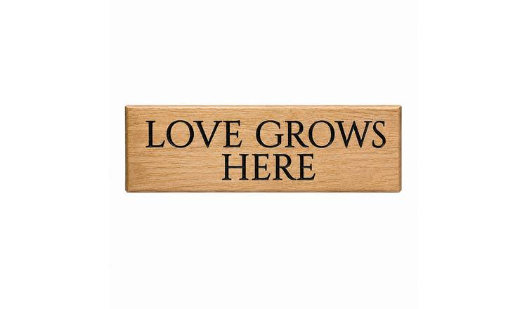 Peak Heritage Engraved Oak Sign - L30cm - Love Grows Here
