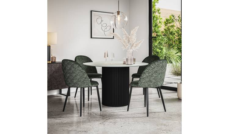 Furniture Online Arlo Raye Marble Top w Blk Legs Dining Table & 4 Grey Chairs
