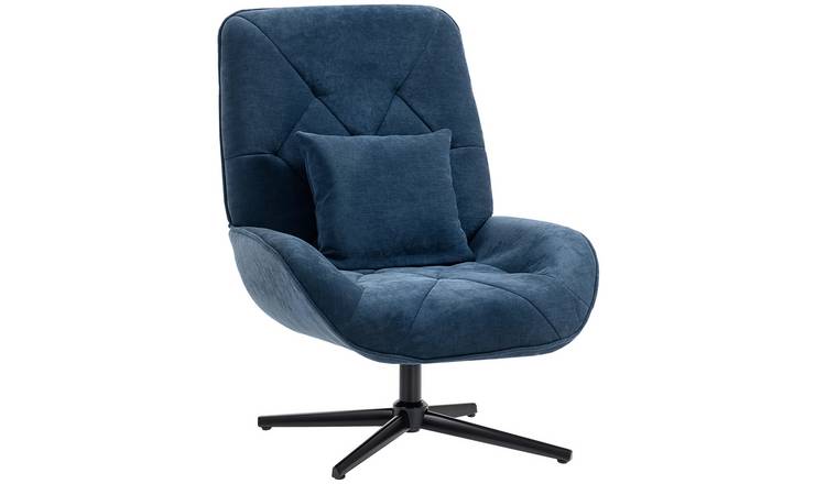 HOMCOM Chenille Upholstered Swivel Accent Chair with Lumbar Pillow - Blue