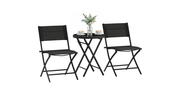 Outsunny 2 Seater Metal Foldable Garden Bistro Set with Protecting Feet - Black