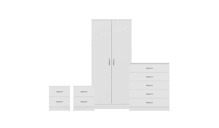 Vida Designs Riano Bedroom Set (Bedsides, 5 Drawer Chest, 2 Door Wardrobe)-White