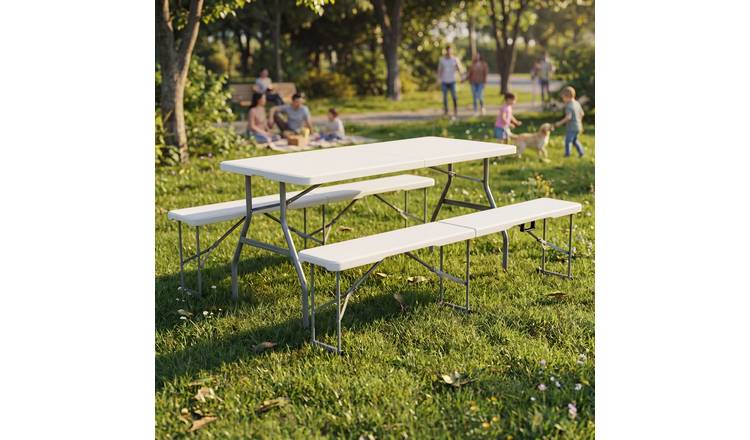 Home Vida 5ft Folding Table & 2 Benches Dining Set - White