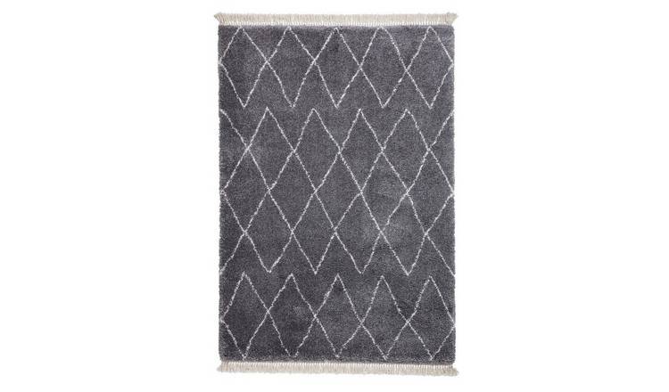 Mega Flooring Grey Shaggy Chequered Rug - 80 x 150cm