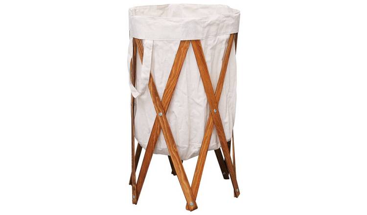 Walplus Folding Laundry Basket and - Brown Frame + Cream Fabric - 42 x 70 cm
