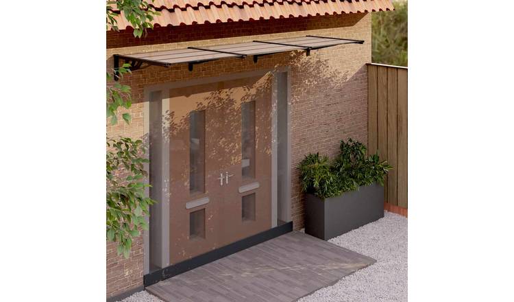 Walplus Polycarbonate Door Canopy - Black - 297.5 x 90 x 27.5 cm