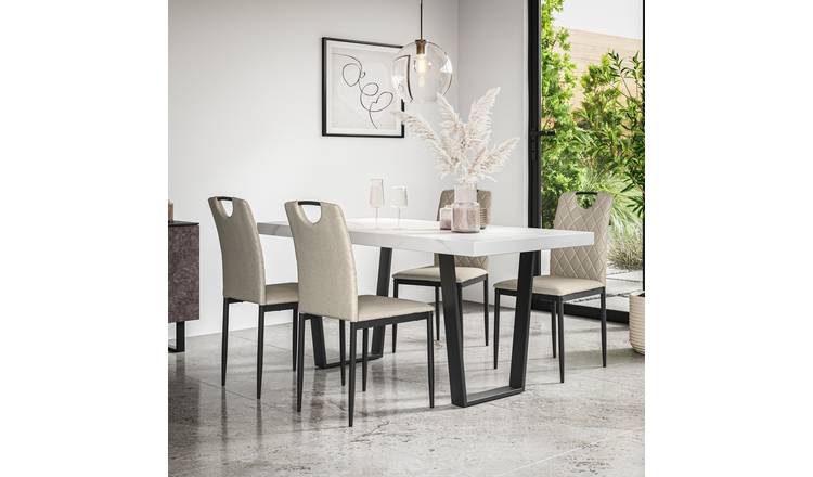 Furniture Online Aria Monza Marble Effect Dining Table & 4 Beige Chairs