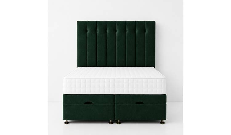 Comfy Deluxe Leo 5ft King Size Plush Velvet End Lift Ottoman Bed Set - Green