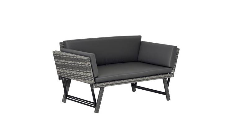 Outsunny Rattan Garden Bench with Reclining Back - Grey