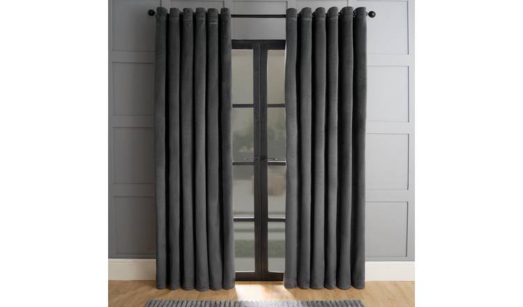 OHS Plain Thermal Velvet Curtains 229 x 229cm - Charcoal