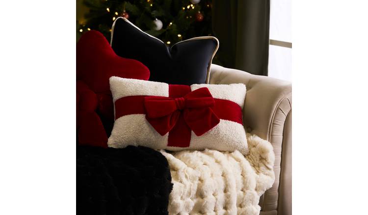 OHS Bow Wrapped Cushion - Red - 30 x 50cm