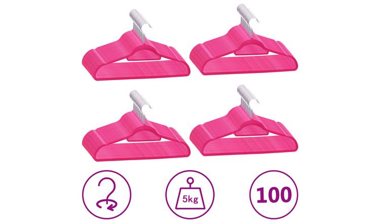 Walplus Pack of 100 Plastic Clothes Hanger Set Anti-slip Velvet - Pink